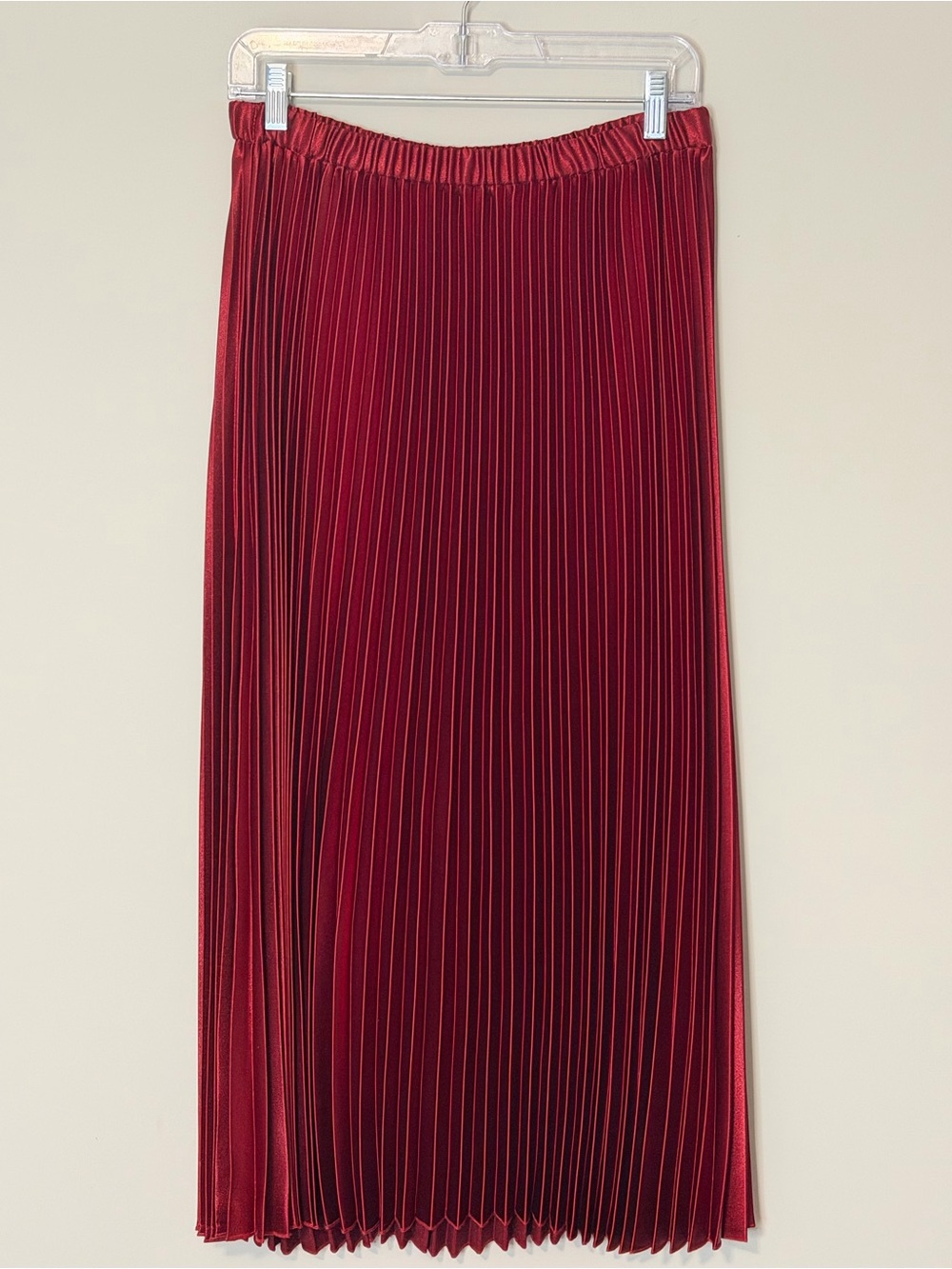 Anne Klein Titan Red Satin Pleated Midi Skirt Size Small NWT